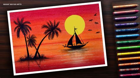 Sunset Scenery Drawing | Tutorial for Beginners with Wax Crayons #197 - YouTube