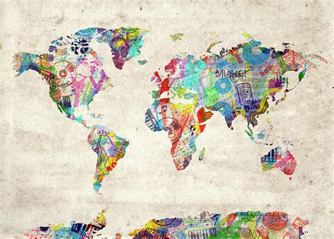 World Map Music 12 Digital Art by Bekim M - Pixels