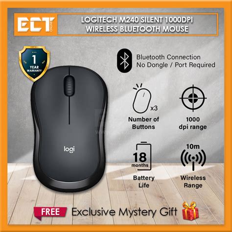 Logitech M240 Silent 1000DPI Wireless Bluetooth Mouse with 18 Months Battery Life - Graphite ...