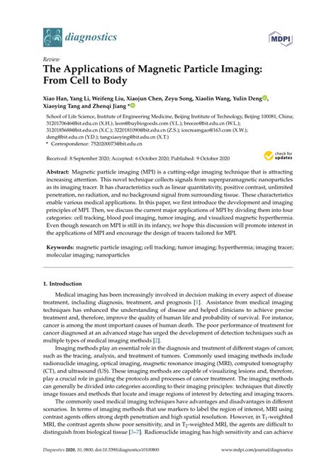 (PDF) The Applications of Magnetic Particle Imaging: From Cell to Body