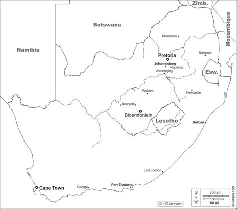 Sudafrica Mappa Idrografia