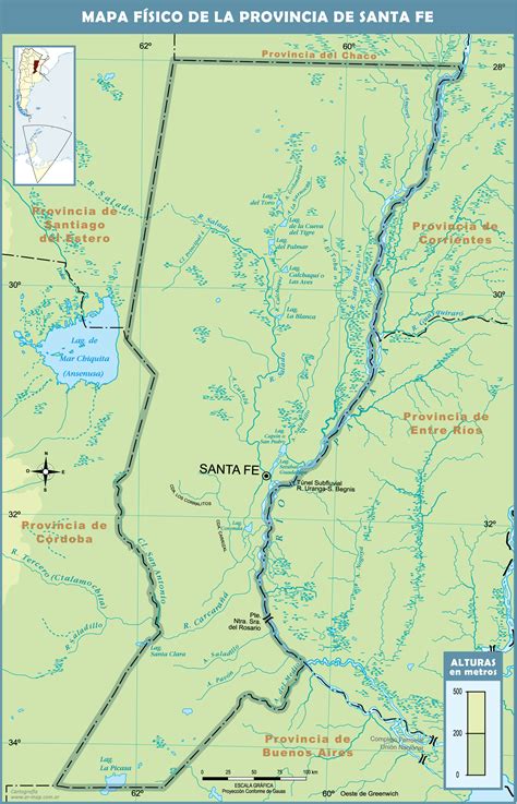 Physical map of the Province of Santa Fe, Argentina | Gifex