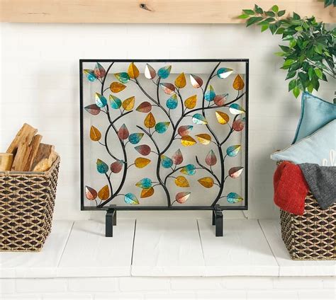 Colorful Leaves Fireplace Screen Square Metal Freestanding Firescreen ...