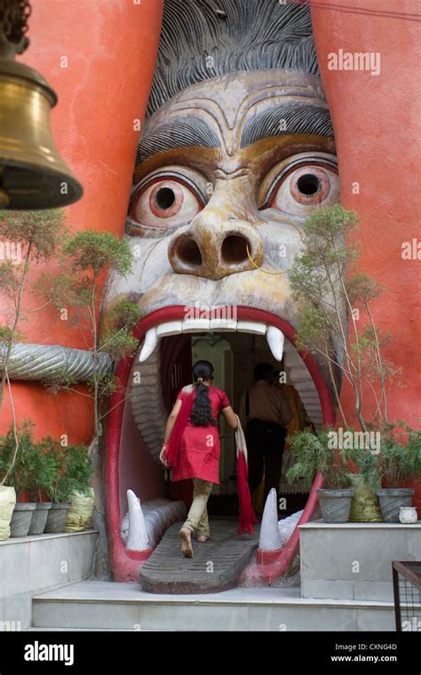 Giant mouth entrance to Hanuman Mandir, Karol Bagh, New Delhi, India ...