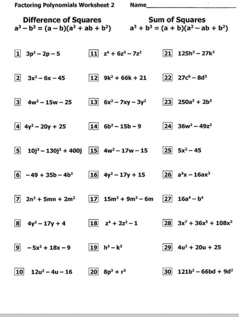 40 Factoring Difference Of Squares Worksheet Worksheet Works - FactorWorksheets.com