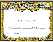 Free Printable Honorable Mention Awards Certificates Templates