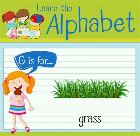 Premium Vector | Flashcard letter g is for grass