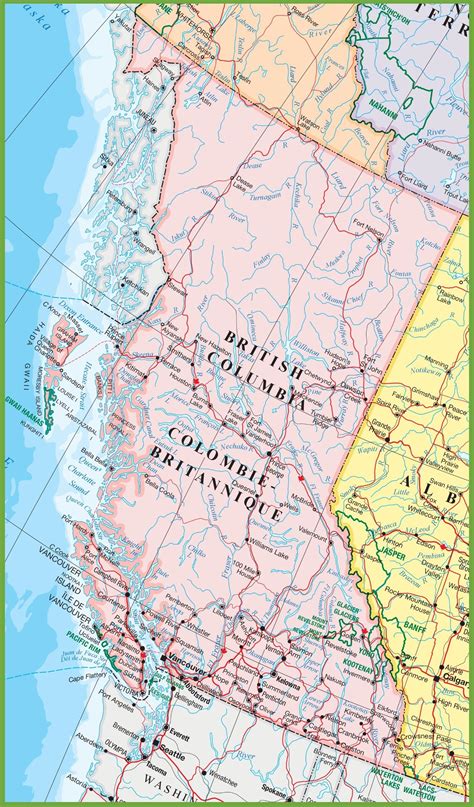 Large detailed map of British Columbia with cities and towns | Detailed ...