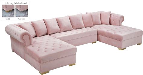 Presley 3-Piece Velvet Sectional In Pink by Meridian | 1StopBedrooms