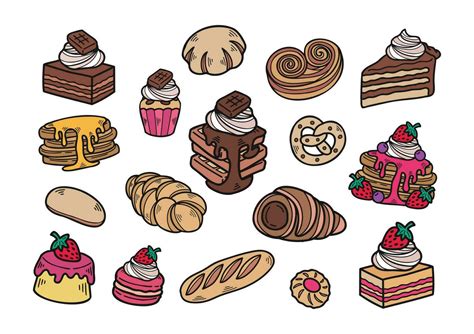 cute hand drawn dessert bakery collection vector 24789058 Vector Art at ...