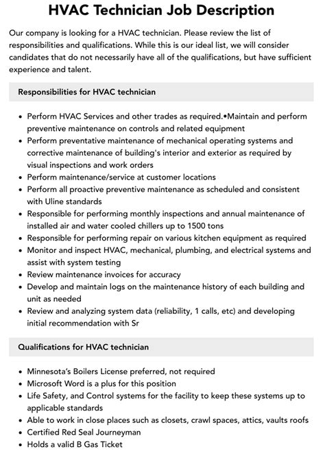 HVAC Technician Job Description | Velvet Jobs