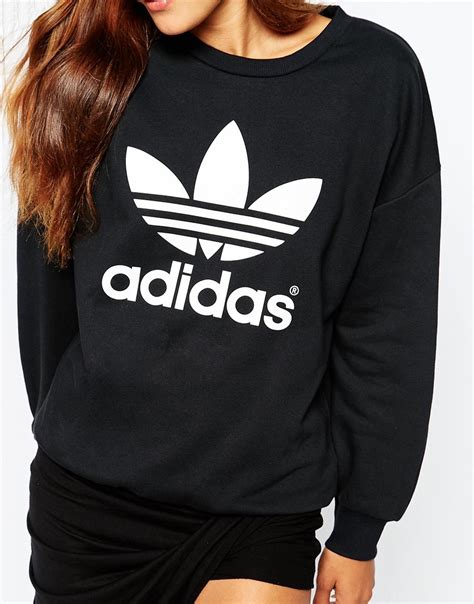 Adidas Originals Crew Neck Sweatshirt With Trefoil Logo in Black | Lyst