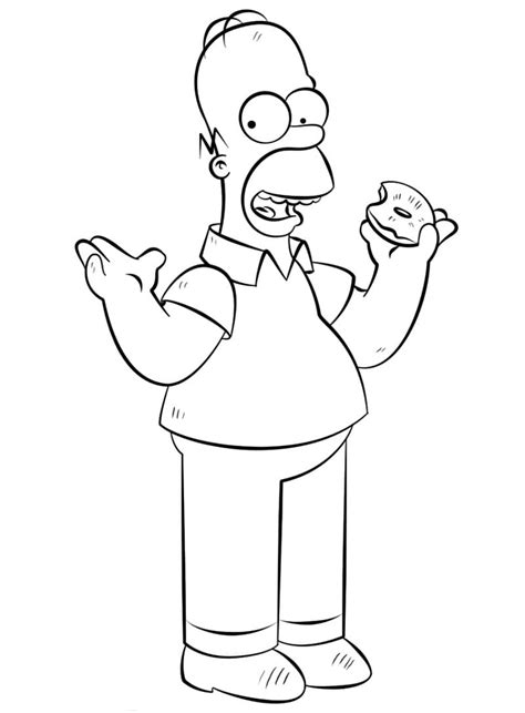 Homer Simpson with A Donut coloring page - Download, Print or Color Online for Free