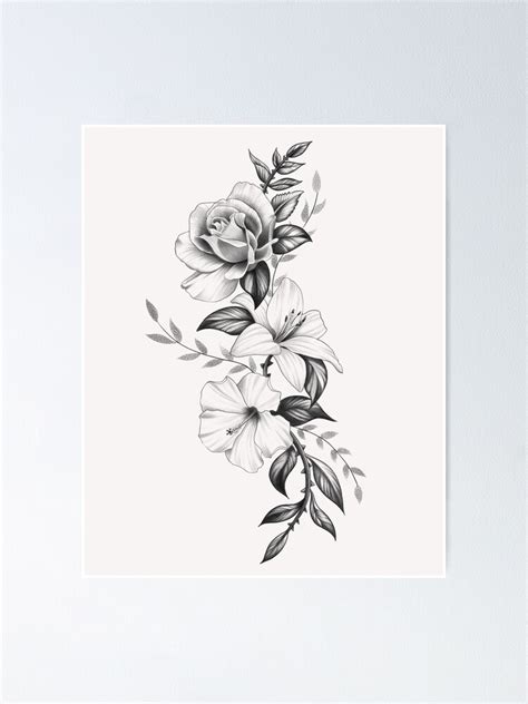 "Lily Rose and Hibiscus Floral Tattoo Design" Poster for Sale by Tred85 | Redbubble