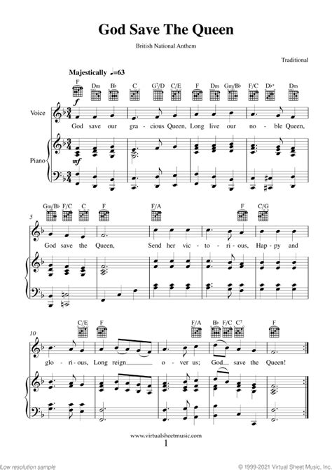 God Save The Queen (British Anthem) sheet music for piano, voice or other instruments