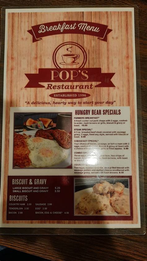 Menu at Pop's Restaurant, Kingsport