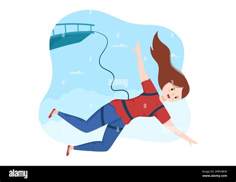 Bungee Jumping Illustration with a Person Wearing an Elastic Rope ...