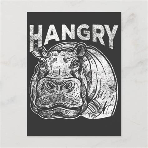 Funny Hungry and Angry Hippo Diet Animal Pun Postcard | Zazzle.com