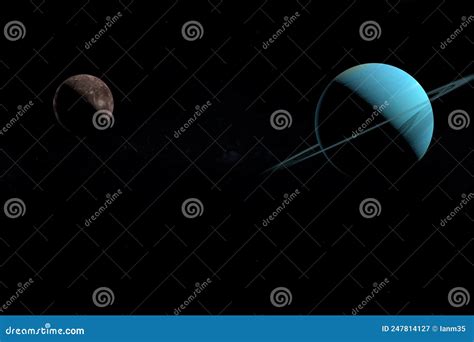 Titania Moon Orbiting Around Uranus Planet in the Outer Space. 3d ...