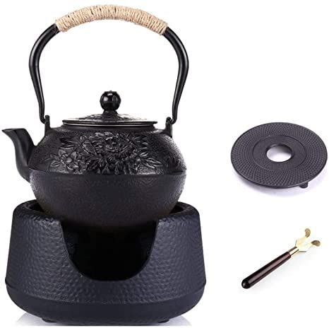 Cast Iron Teapots Black Peony 1200Ml Iron Kettle With Charcoal Stove Pattern Cast Iron Kettle ...