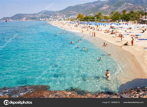 Alanya, Turkey - September 14, 2017: Tropical sea beach with swimming ...