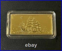 Vintage Chinese Clipper Ship 5gm. 9999 Fine Gold Bar in Plastic Display Case