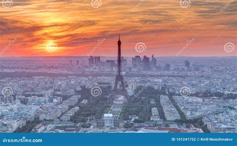 Panorama of Paris at Sunset Timelapse. Eiffel Tower View from Montparnasse Building in Paris ...