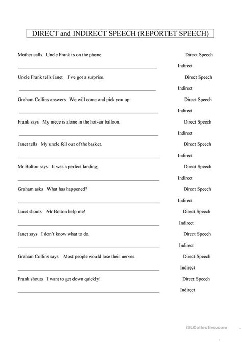 Direct And Indirect Speech Worksheets