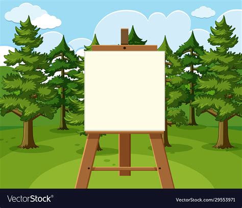 Forest scene with blank canvas in field Royalty Free Vector