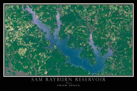 The Sam Rayburn Lake Texas Satellite Poster Map | Map poster, Map, Lake