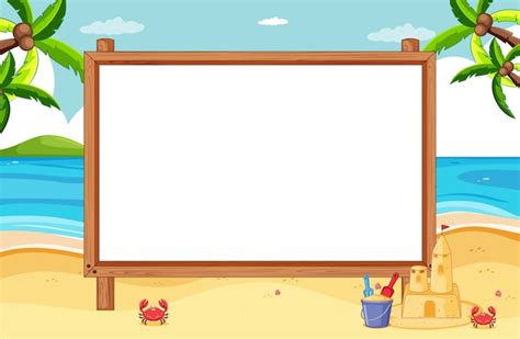 Free Vector | Blank wooden frame in beach scene