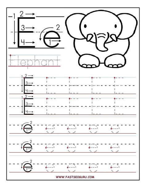 Letter E Worksheets Tracing – AlphabetWorksheetsFree.com