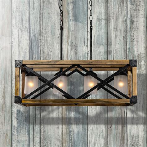 4-light rectangle chandelier with wood accent wood and metal | Etsy