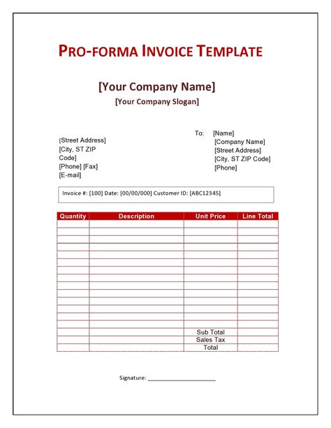 Proforma Invoice Template Word