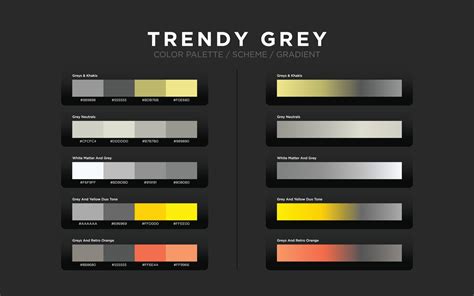 Grey color palettes, color schemes, color gradients. Set of modern web ...