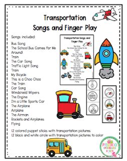 Transportation Songs and Finger Play plus Puppet Sticks ~ Preschool Printables | Transportation ...