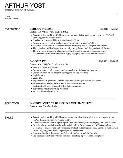 Production Artist Resume Samples | Velvet Jobs