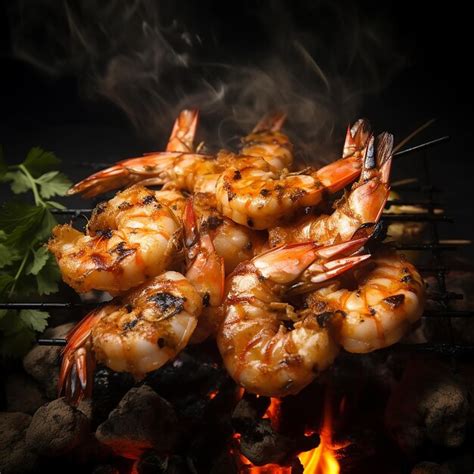 Premium Photo | Grilled prawns shrimp skewers