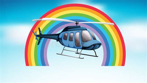 Helicopter Flying In The Blue Sky With Rainbow Background Stock Vector - Illustration of ...