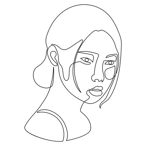 Asian woman face isolated sketch portrait or avatar, outline art vector ...