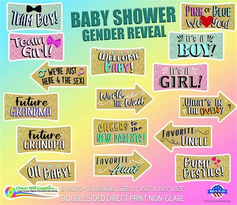 Gender Reveal Baby Shower Photo Booth Props by CloverMillGraphicsCA on Etsy Frame Props, Photo ...