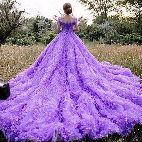 Real Gorgeous Purple Ball Gown Off The Shoulder Long Train Wedding Dress