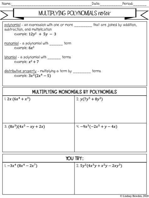 Polynomial Multiplication Worksheet