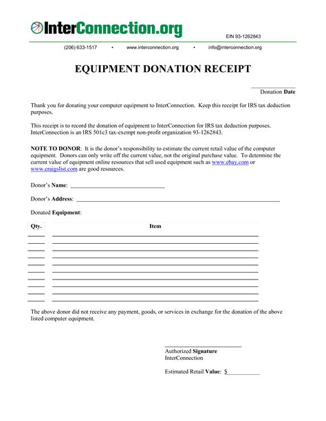 Equipment Donation Receipt | Templates at allbusinesstemplates.com