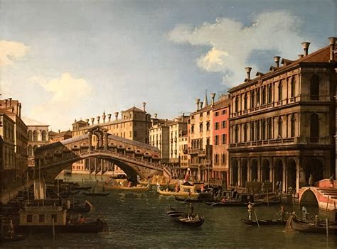 a painting of a bridge over a body of water with buildings and boats on it