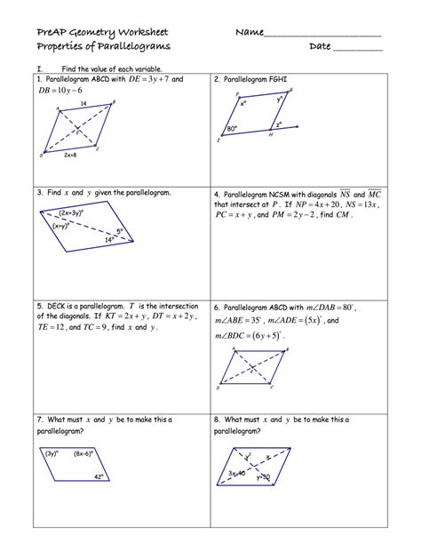 Properties Of Parallelograms Worksheet - Wordworksheet.com