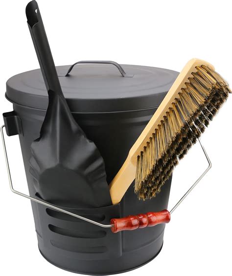 Uniflasy Ash Bucket with Lid, Shovel and Hand Broom, 5.2 Gallon Metal ...