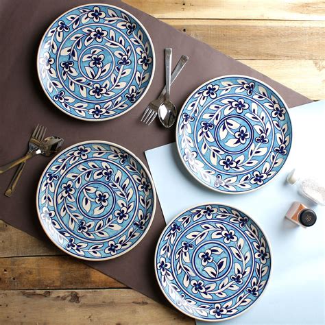 Blue hand-painted 10-inch ceramic dinner plates (set of 4) Buy Online at MiahDecor Store