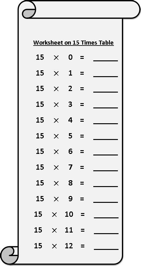 Worksheet on 15 Times Table | Printable Multiplication Table | 15 Times ...