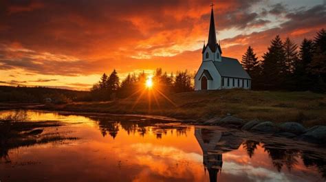 Premium AI Image | church at sunset